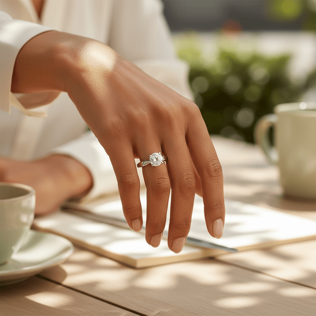 Twisted_Band_Plain_Solitaire_Round_Diamond_Engagement_Ring_On_Hand