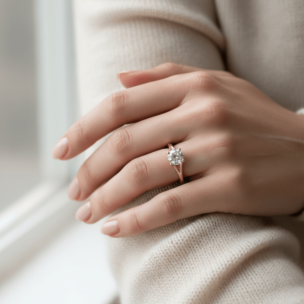Split Shank Floating Round Shape Solitaire Diamond Engagement Ring view 9