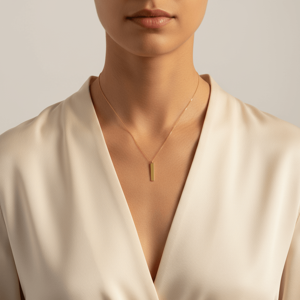 Vertical_Engravable_Bar_Gold_Pendant_On_Model_2