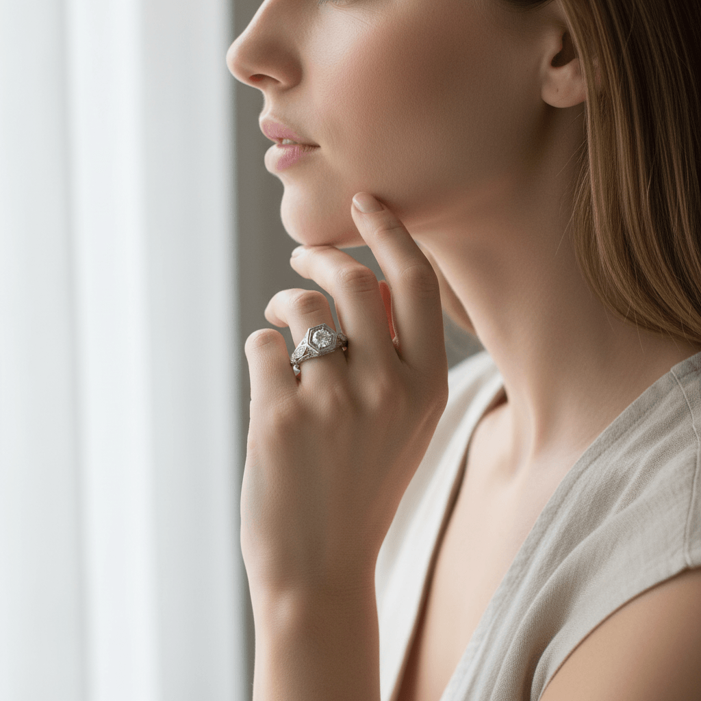 Victorian_Style_Round_Shape_Diamond_Engagement_Ring_On_Model