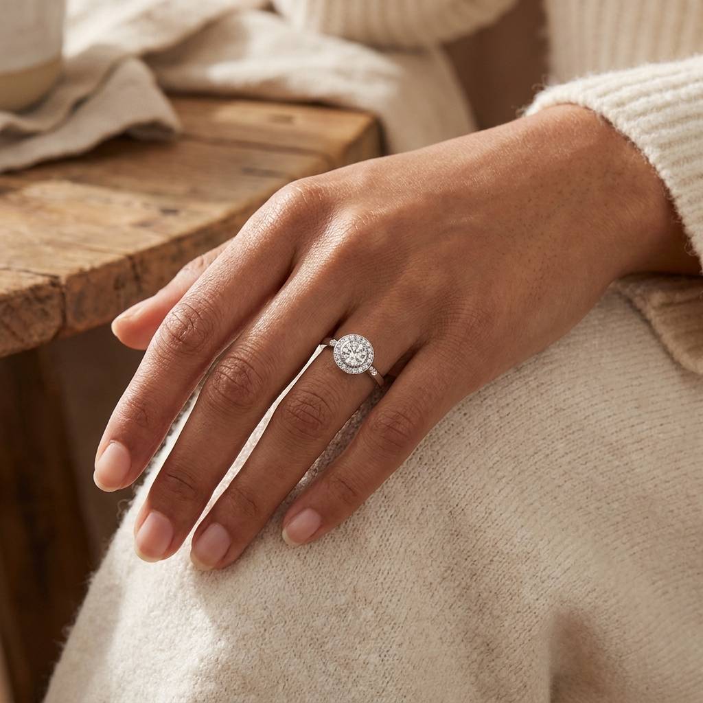 Vintage_Round_Lab_Grown_Diamond_Halo_Engagement_Ring_On_Hand