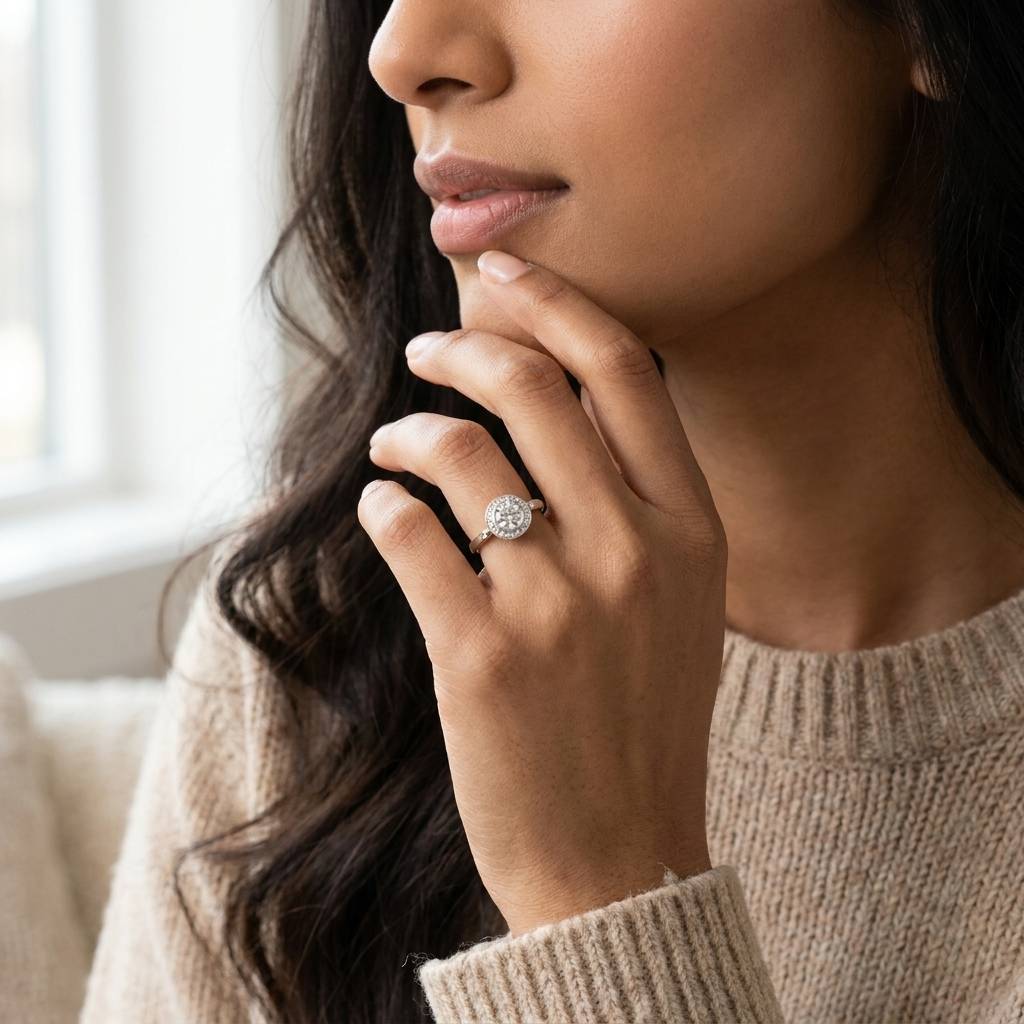 Vintage_Round_Lab_Grown_Diamond_Halo_Engagement_Ring_On_Model
