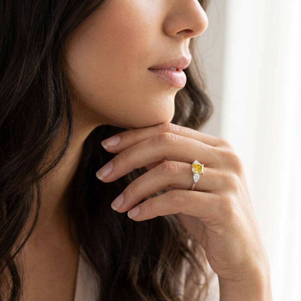 Yellow Lab Grown Diamond Cushion Pear Side Engagement Ring - alternate view