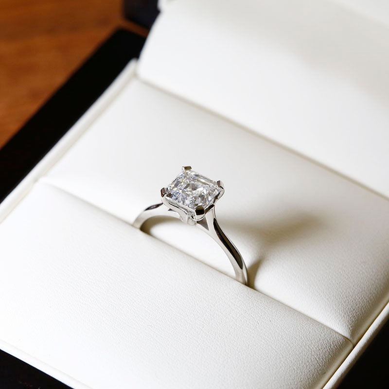 Asscher Shape Solitaire Lab Grown Diamond Engagement Ring view 6
