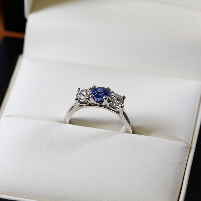 Blue Sapphires And Diamond Trilogy Engagement Ring view 6