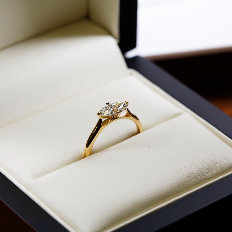 Horizontal Marquise Shape Solitaire Diamond Engagement Ring view 6