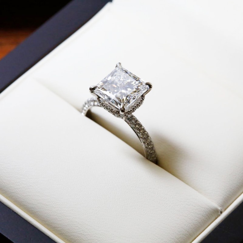Big Princess Shape Under Halo Lab Grown Diamond Engagement Ring view 6
