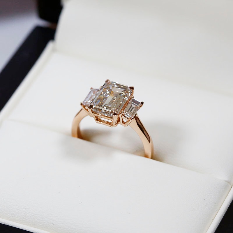 Emerald Shape Baguette Side Trilogy Lab Grown Diamond Engagement Ring view 6