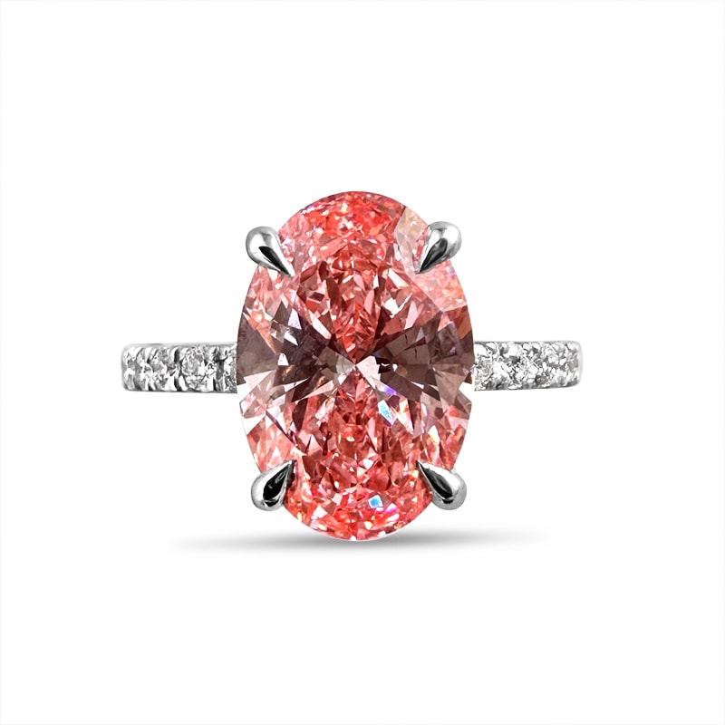 Pink Oval Shoulder Set Solitaire Diamond Engagement Ring