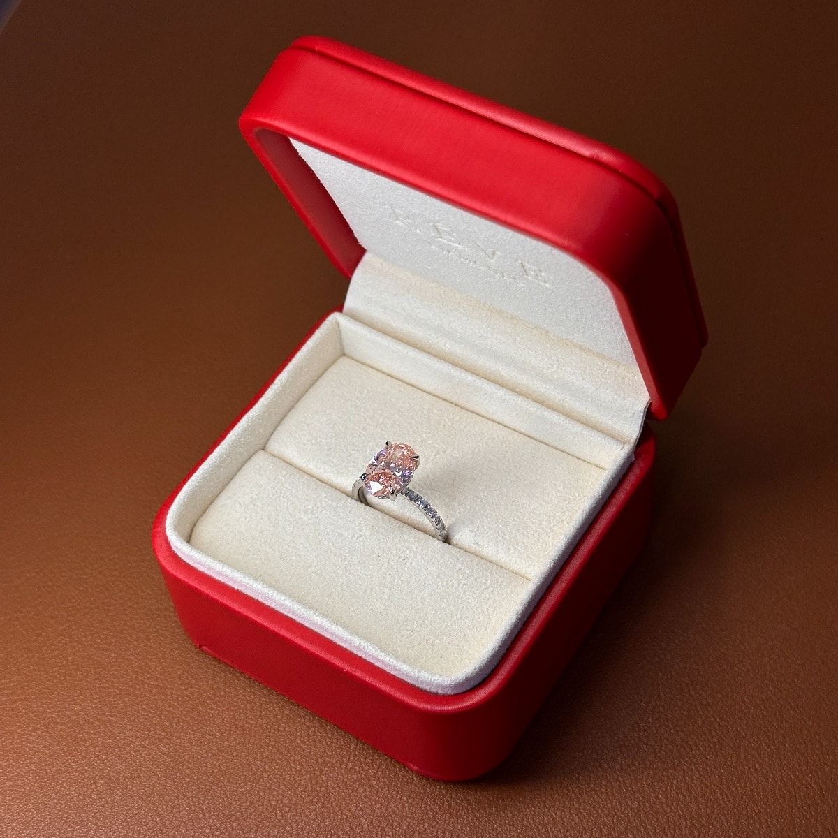 Pink Oval Shoulder Set Solitaire Diamond Engagement Ring view 8