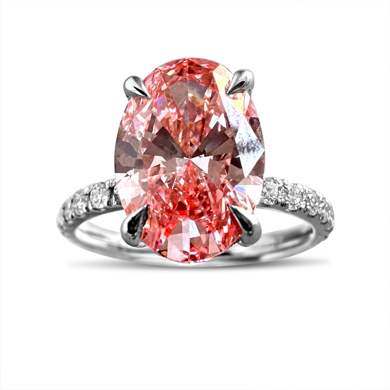 Pink Oval Shoulder Set Solitaire Diamond Engagement Ring view 3