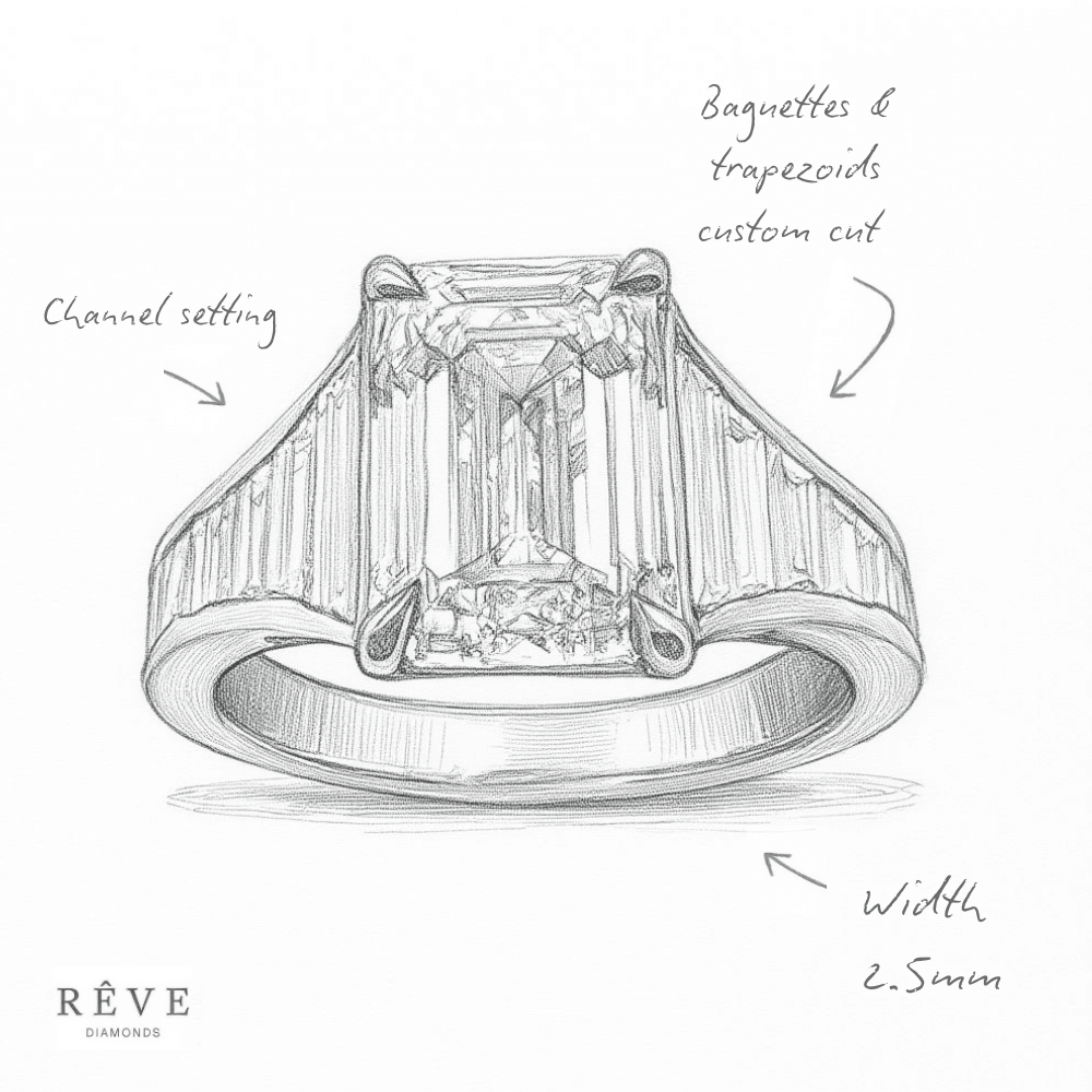 Angelina Jolie Emerald Cut Baguettes Set Diamond Engagement Ring view 9