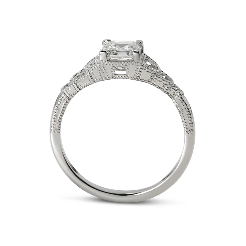 Art Deco Lab Grown Asscher Shape Diamond Engagement Ring view 4
