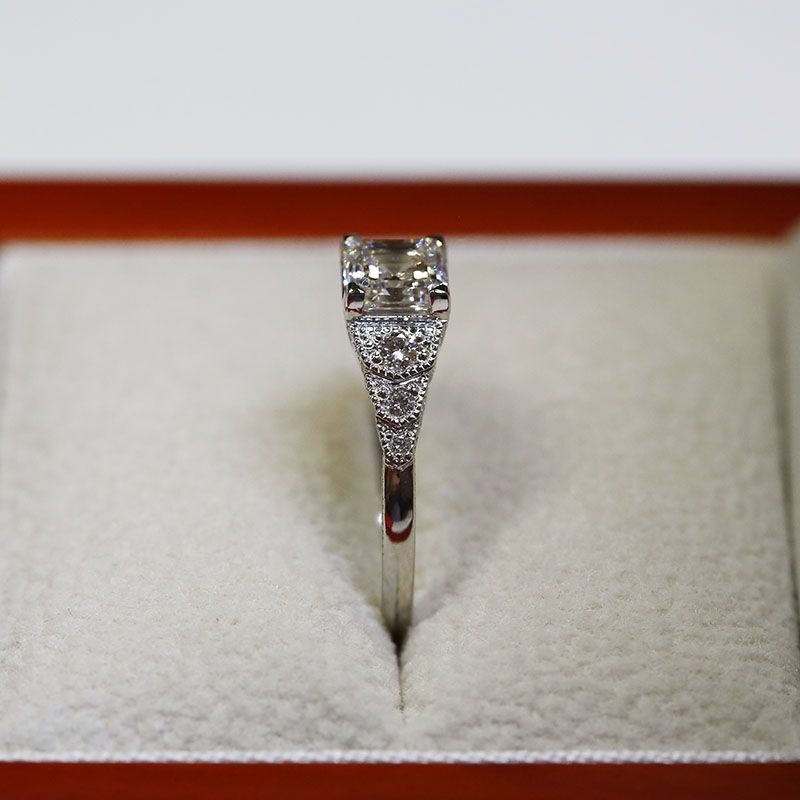 Art Deco Asscher Shape Diamond Engagement Ring view 7