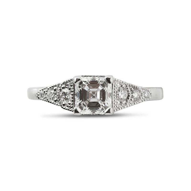Art Deco Asscher Shape Diamond Engagement Ring