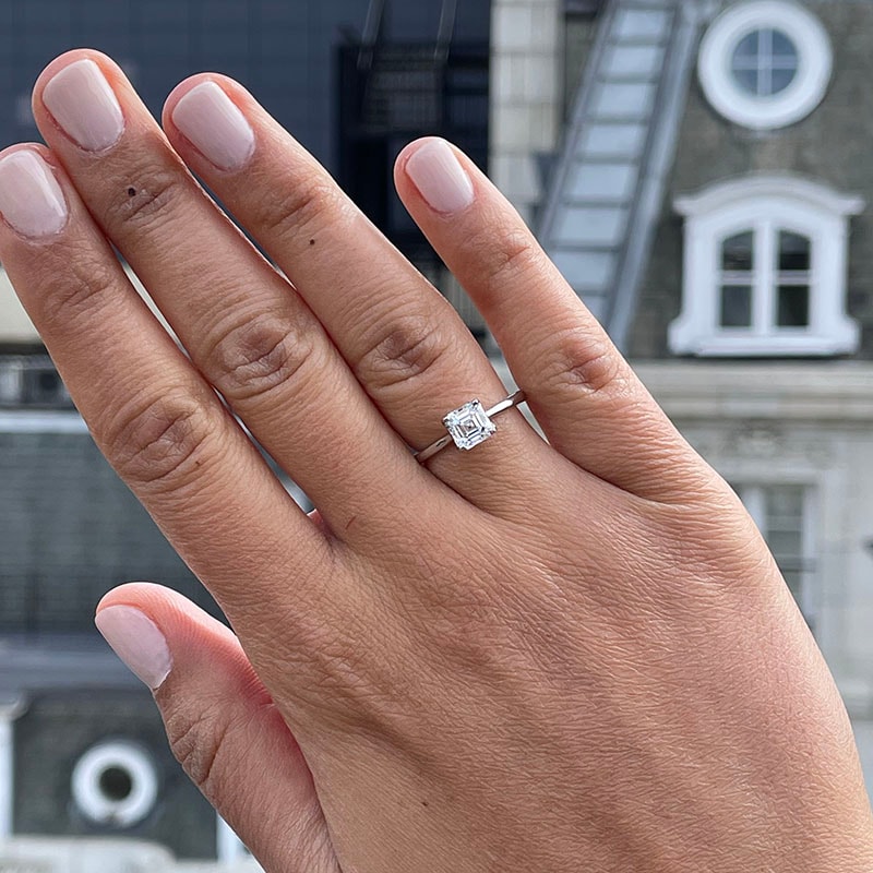 Asscher Shape Solitaire Diamond Engagement Ring view 6
