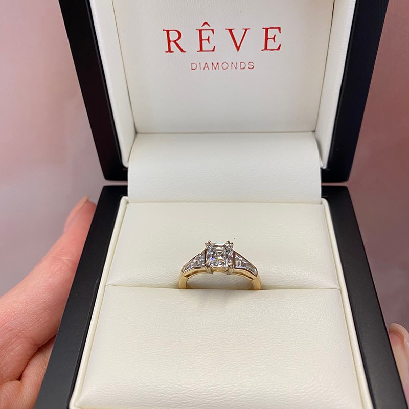 Asscher Shape Trapezoid and Bullets Side Lab Grown Diamond Engagement Ring view 6