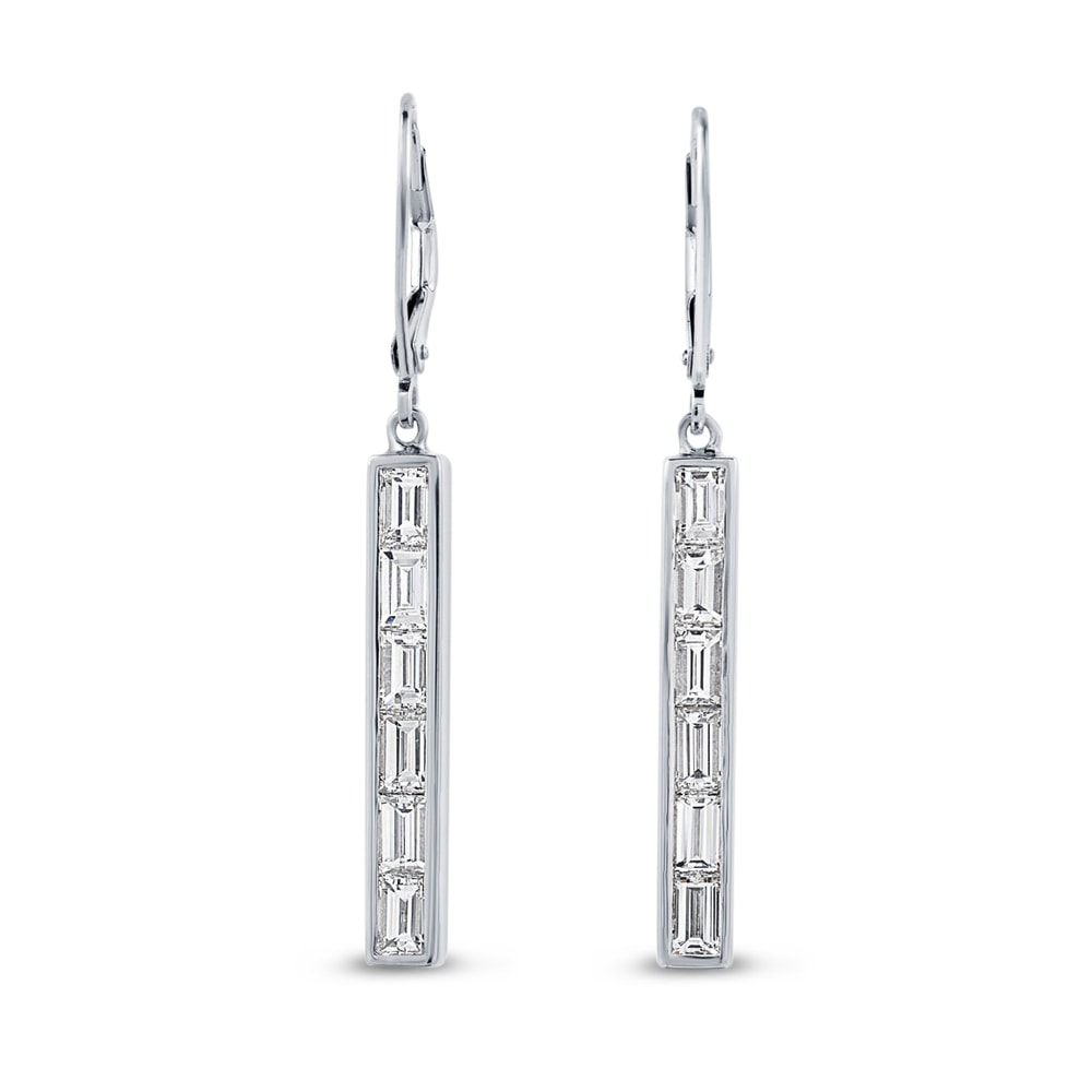 Baguette Cut Diamond Drop Earrings view 4