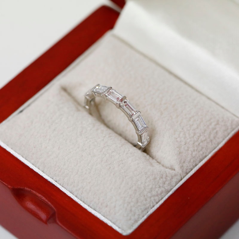 Baguette Cut Wedding Half Band Diamond Wedding Ring in a Box
