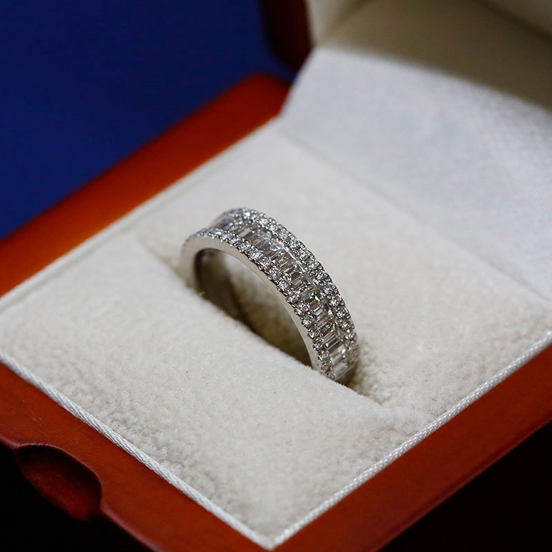 Baguette & Pave Diamond Channel Wedding Band view 3