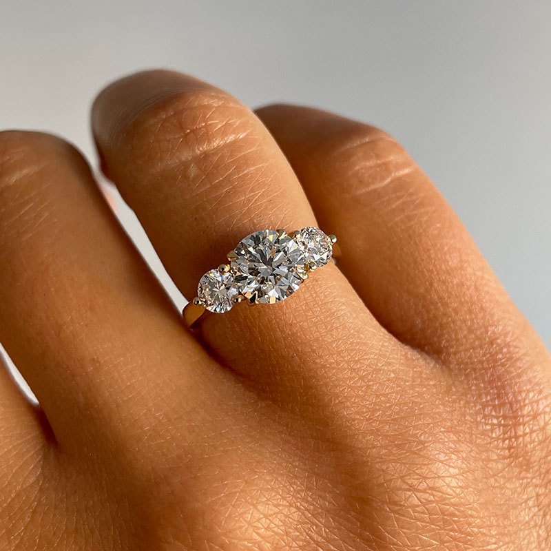 Round Shape Lab Grown Diamond Trilogy Engagement Ring view 7