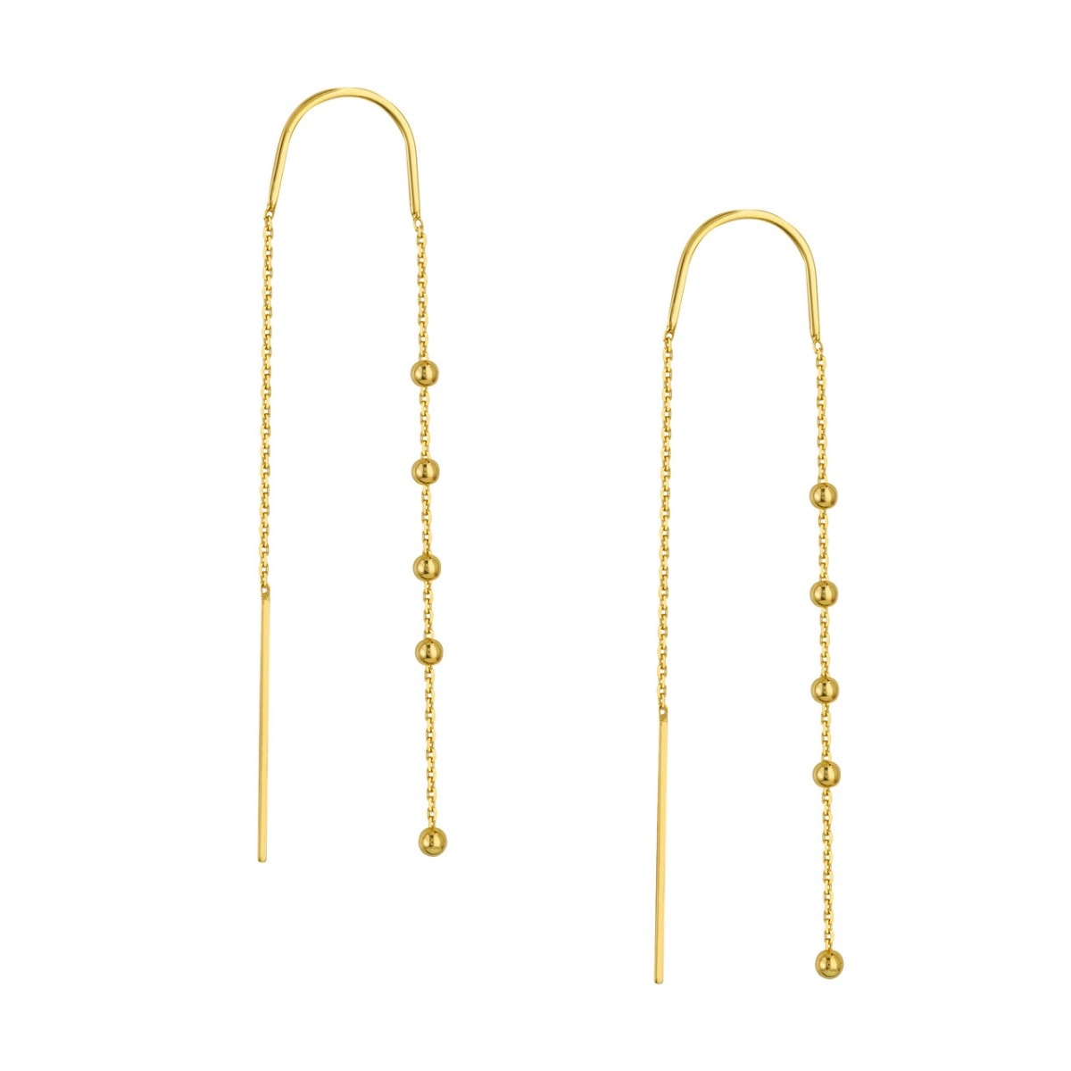 Gold Bead Accent Threader Earrings view 1