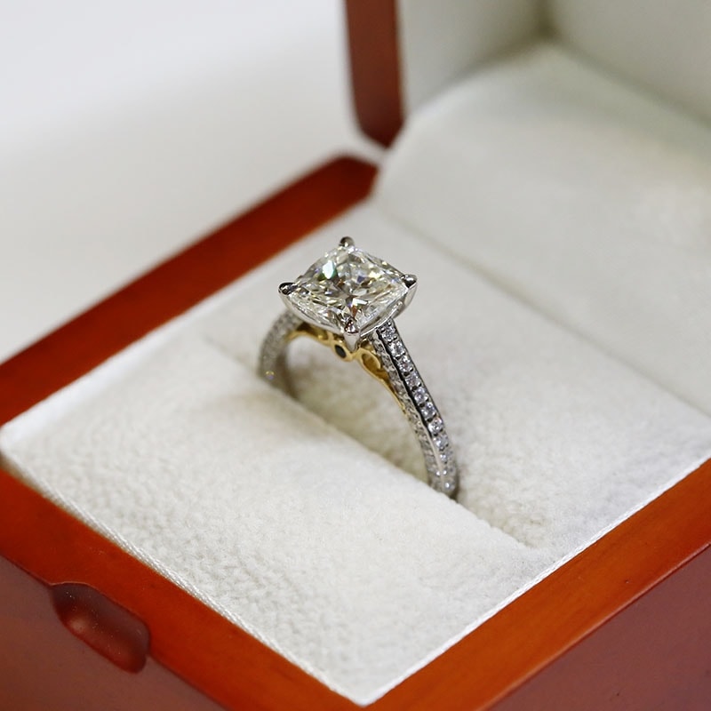 Bespoke Cushion Diamond Engagement Ring in a Box