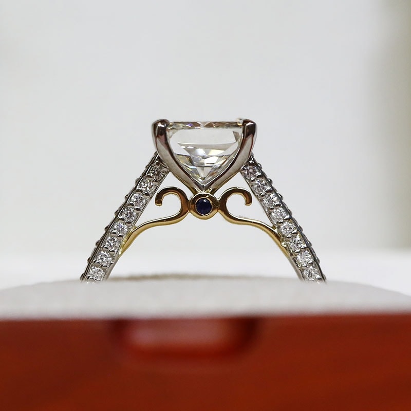 Bespoke Cushion Diamond Engagement Ring in a Box Under