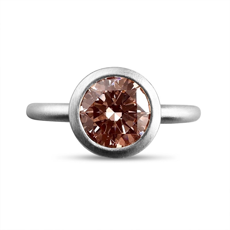 Bezel Round Pink White Gold Diamond Engagement Ring view 1