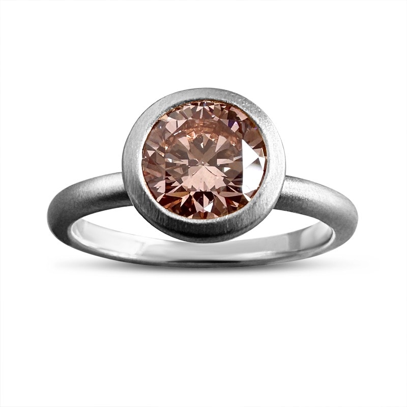 Bezel Round Pink White Gold Diamond Engagement Ring view 5