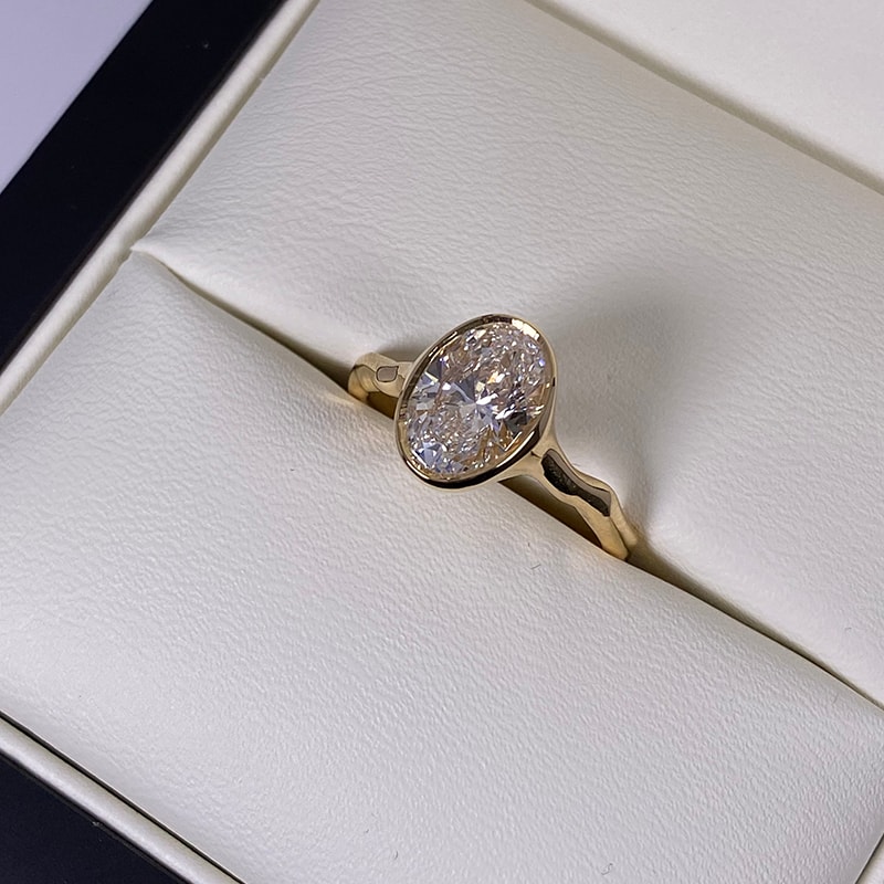 Bezel Oval Shape Contemporary Lab Grown Diamond Engagement Ring view 6