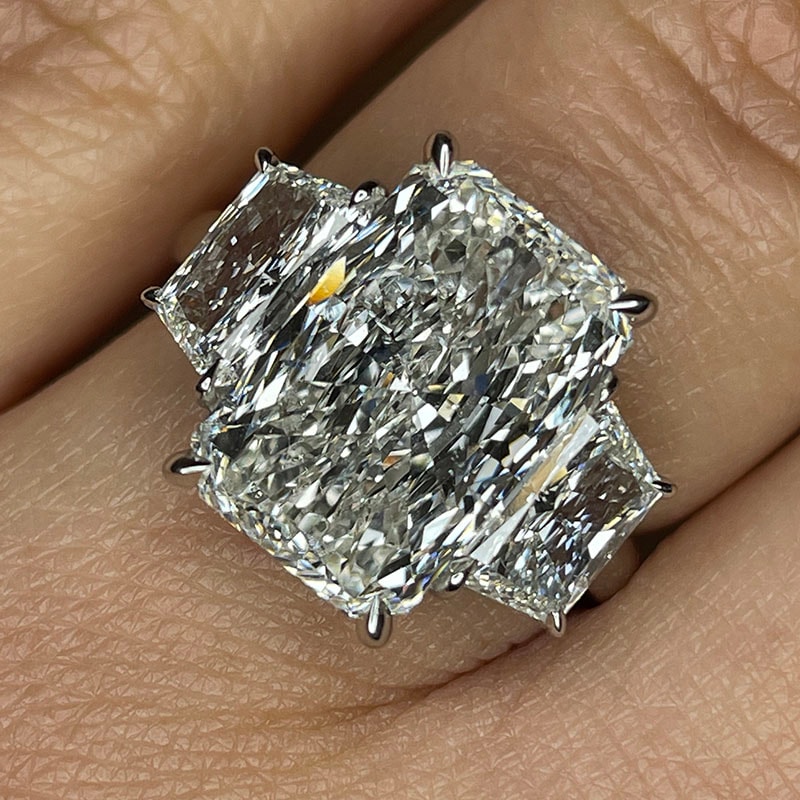 Large Radiant Cut Trapezoids Trilogy Diamond Engagement Ring view 5