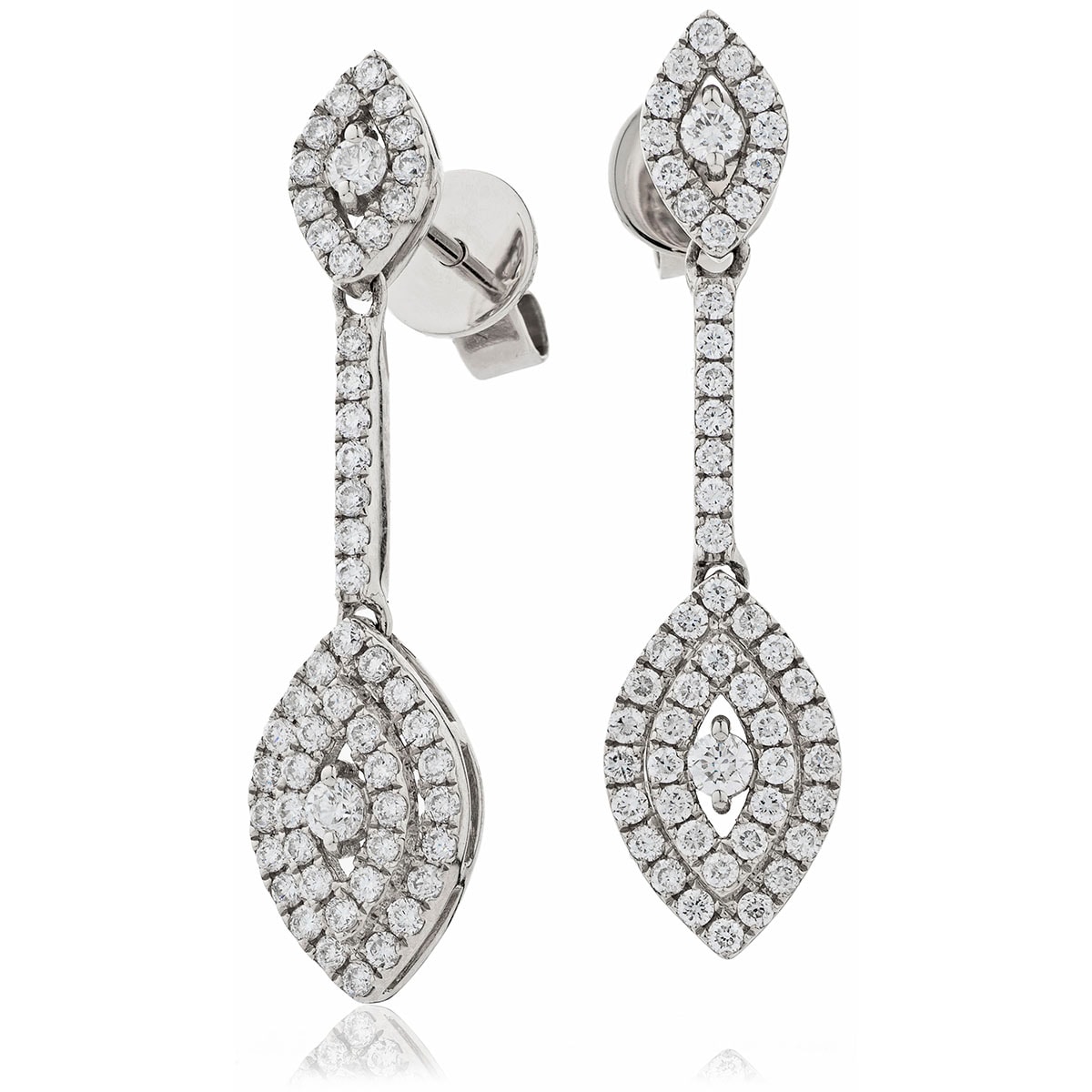 Marquise Shape Bar Set Pave Drop Diamond Earrings view 1