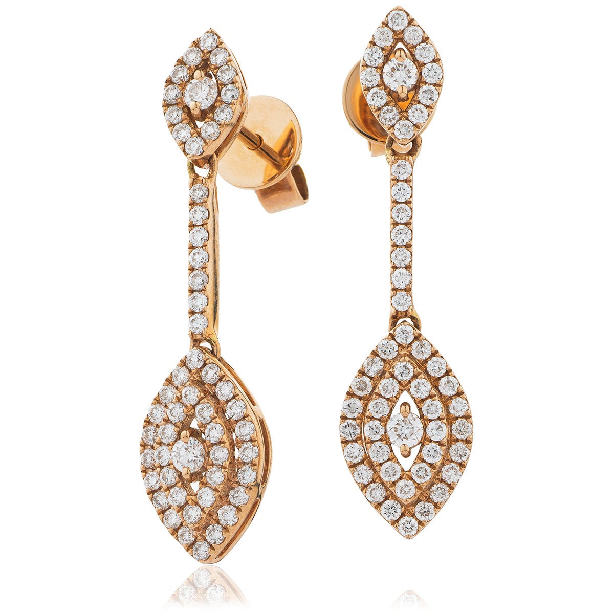 Marquise Shape Bar Set Pave Drop Diamond Earrings view 4