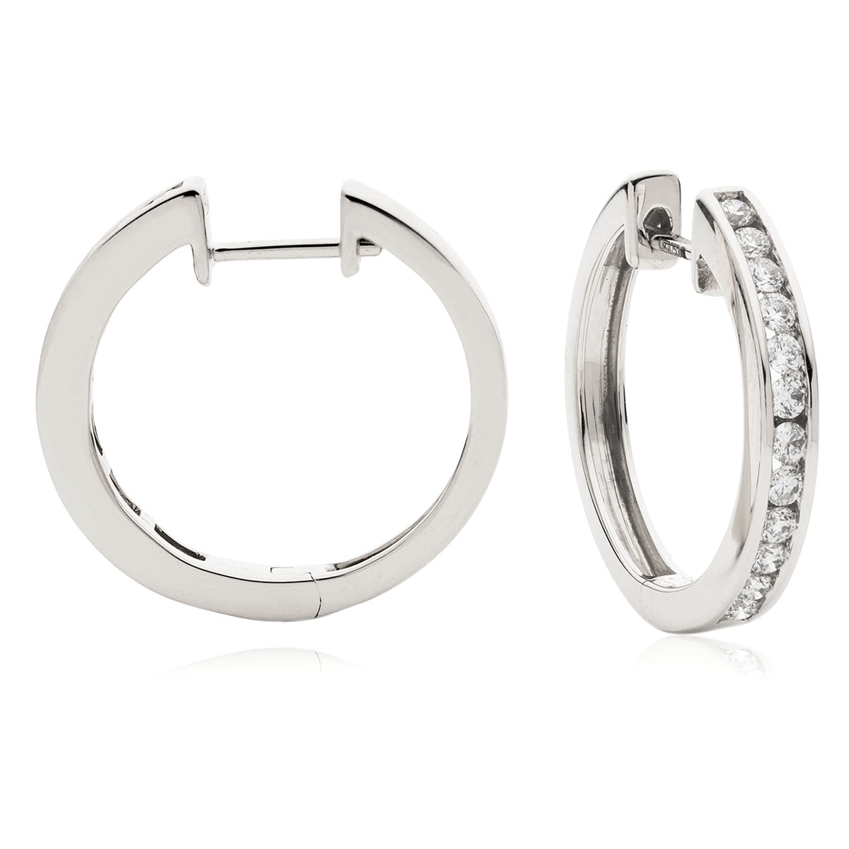 Channel Set Round Cuts Diamond Hoops Earrings view 1