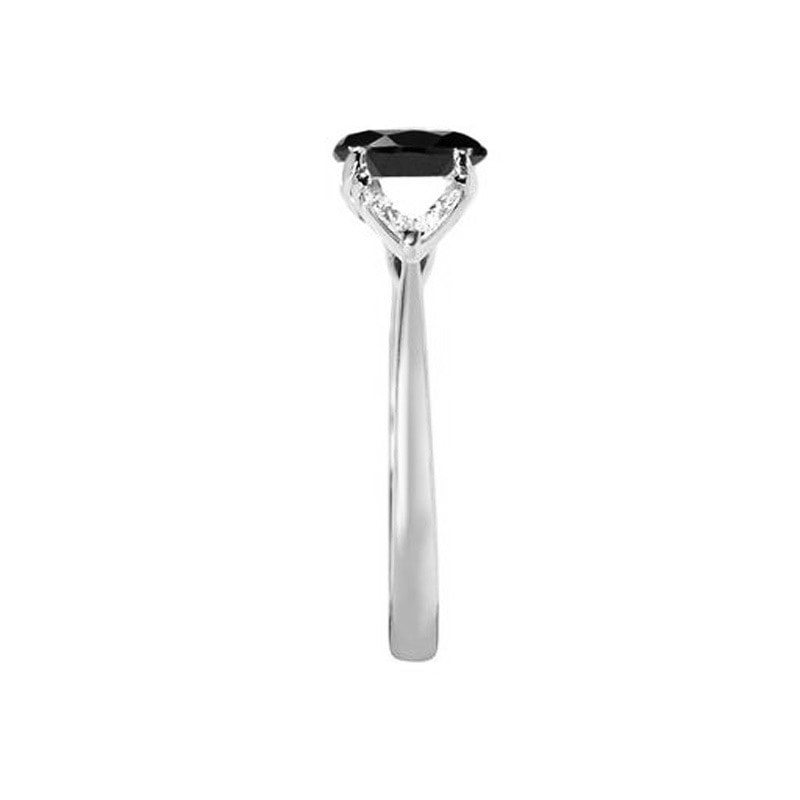 Black Diamond Oval Side Trilliant Platinum Engagement Ring view 3