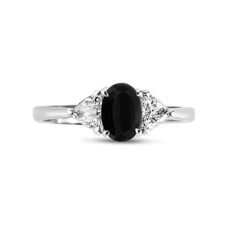 Black Diamond Oval Side Trilliant Platinum Engagement Ring view 1