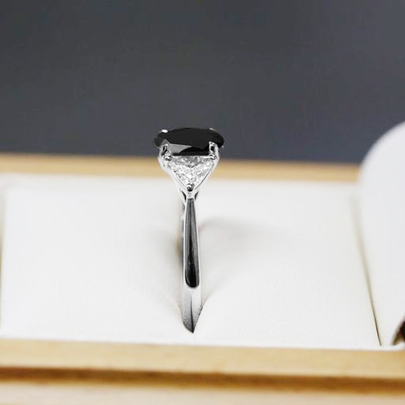 Black Diamond Oval Side Trilliant Platinum Engagement Ring view 7