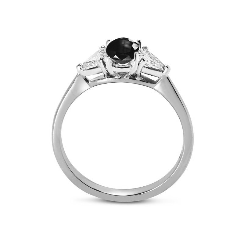 Black Diamond Oval Side Trilliant Platinum Engagement Ring view 4