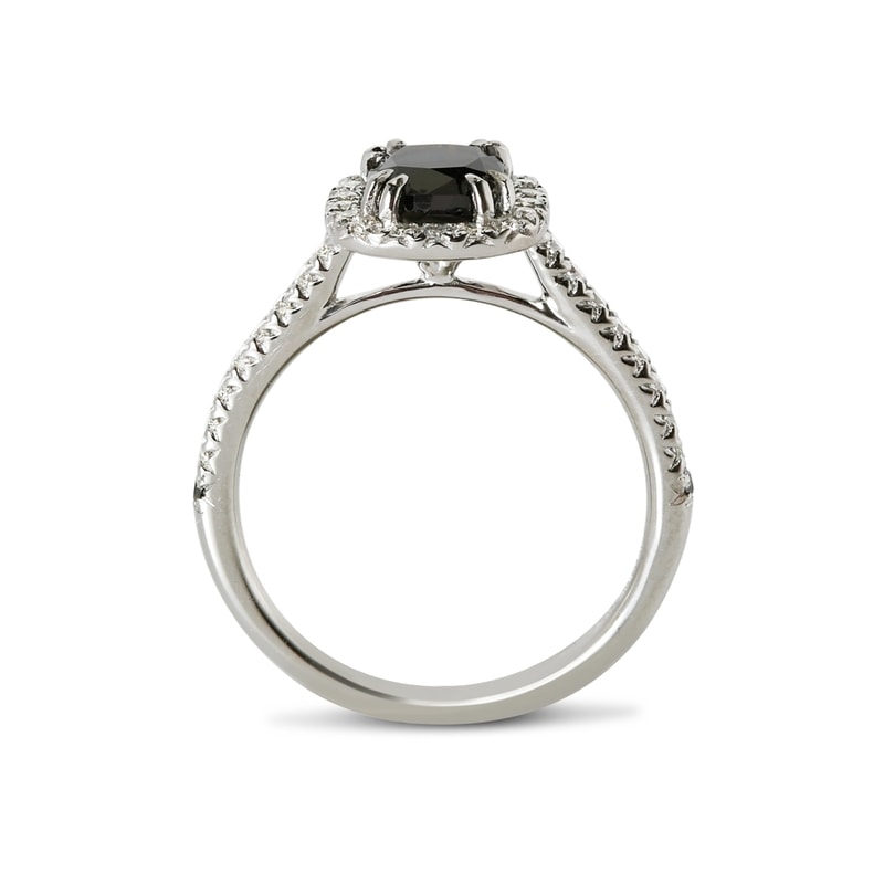 Black Diamond Cushion Cut Halo Engagement Ring view 3