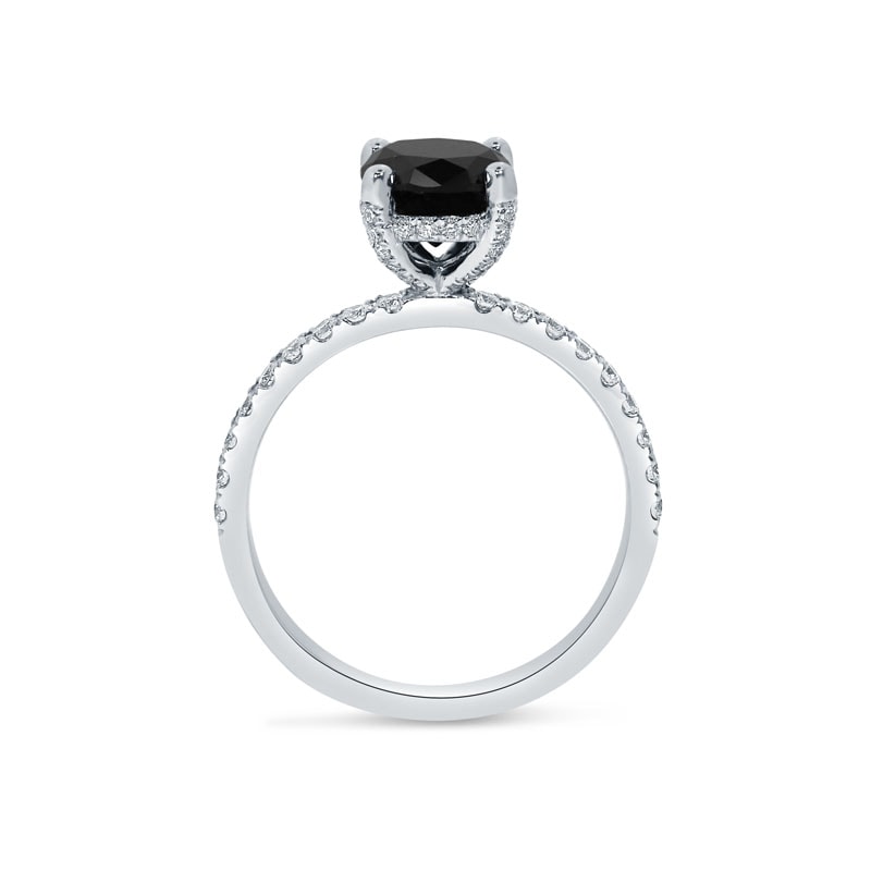 Black Diamond Round Shape Hidden Halo Engagement Ring view 4