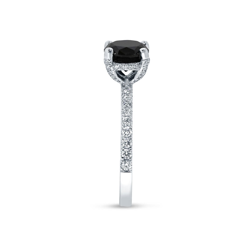 Black Diamond Round Shape Hidden Halo Engagement Ring view 3