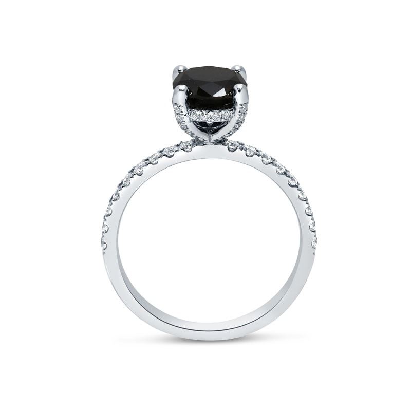 Black Diamond Round Shape Hidden Halo Engagement Ring view 5