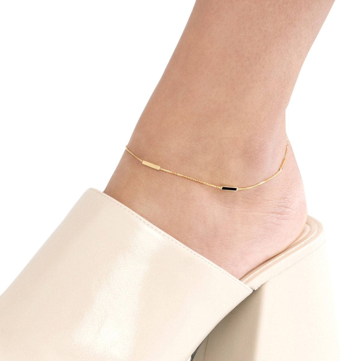 Black Enamel Alternating Gold Bar Anklet view 2