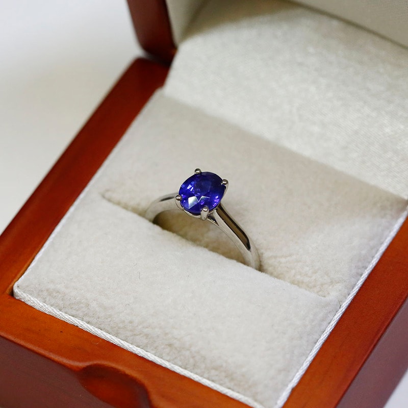 Blue Sapphire Oval Shape Solitaire Engagement Ring view 6