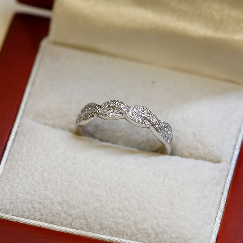 Braided Pave Diamond Wedding Ring in a Box