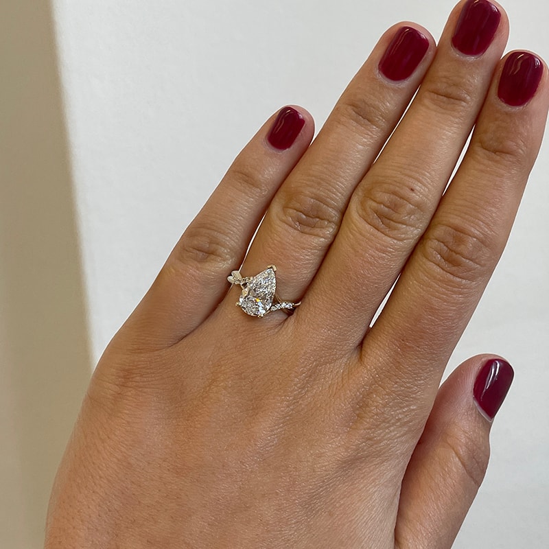 Braided Setting Pear Lab Grown Yellow Gold Diamond Engagement Ring view 7