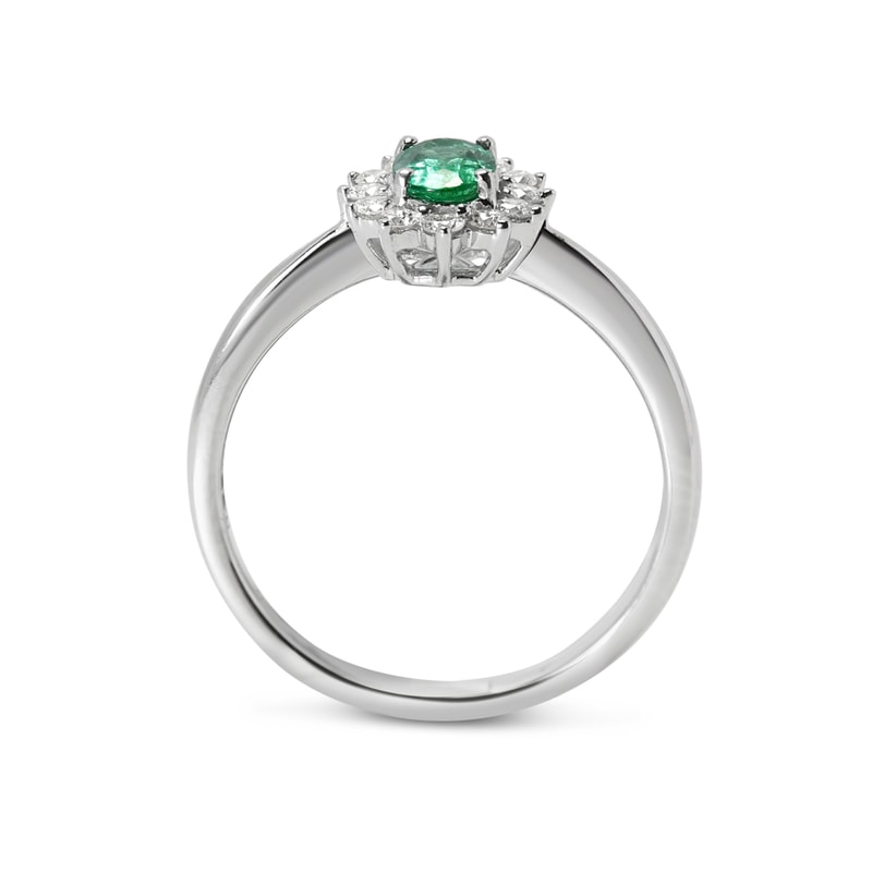 Green Oval Shape Emerald Diamond Cluster Engagement Ring view 3