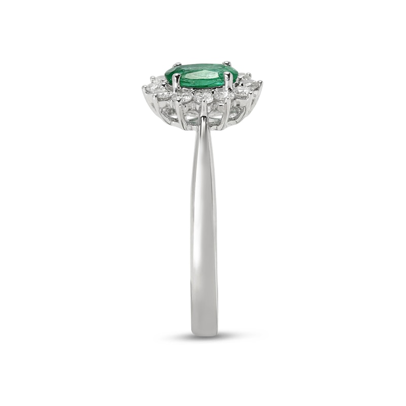 Green Oval Shape Emerald Diamond Cluster Engagement Ring view 4