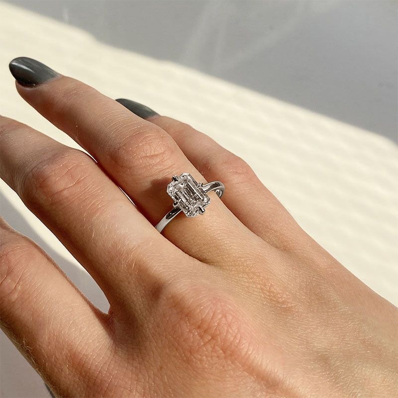Compass Setting Emerald Shape Lab Grown Platinum Diamond Engagement Ring view 6